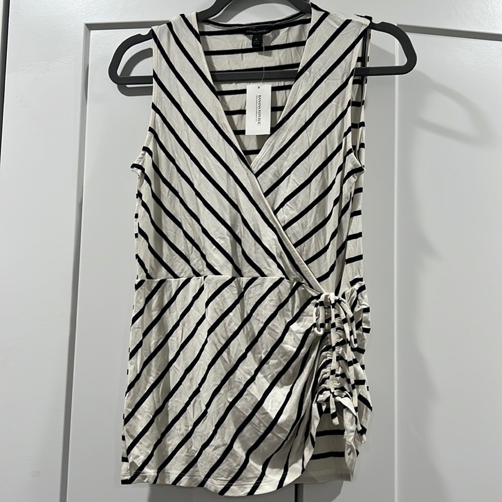 Banana Republic Stripe tank faux wrap cinch waist Knit s Small